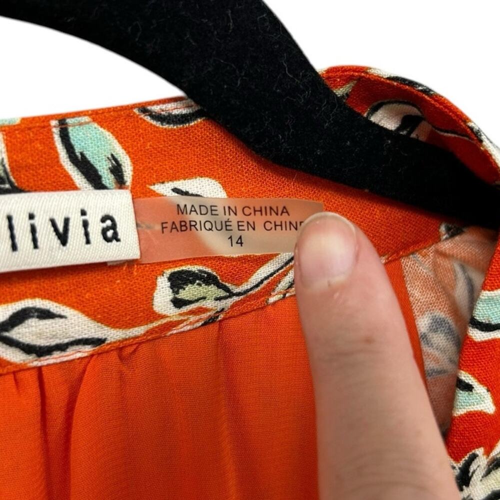 Alice + Olivia Lilian Floral Print Mandarin-Collar Mini Dress w/ Belt Womens 14 - Picture 4 of 7